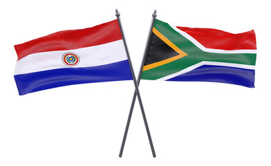 Fototapeta na wymiar Paraguay and South Africa, two crossed flags isolated on white background. 3d image
