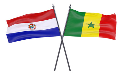 Fototapeta na wymiar Paraguay and Senegal, two crossed flags isolated on white background. 3d image