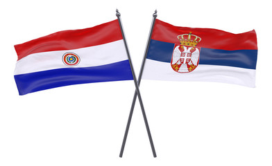 Paraguay and Serbia, two crossed flags isolated on white background. 3d image