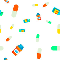 Pill Seamless Pattern Vector. Medical Vitamin. Doctor. Tablet, Drug Capsule. Cute Graphic Texture. Textile Backdrop. Colorful Background Illustration