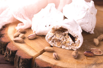 dessert. French meringues with nuts, pistachios