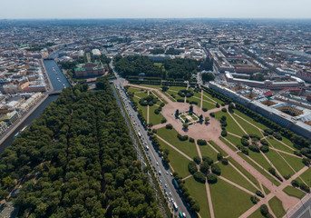 St. Petersburg from a height. Palace District, Summer garden, fontanka river, Field of Mars. Aerial, summer, sunny