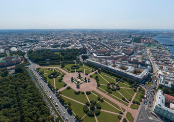 St. Petersburg from a height. Palace District, Summer garden, Field of Mars. Aerial, summer, sunny