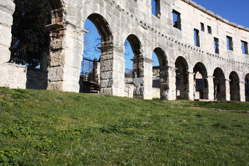 Fototapeta premium Roman amphitheater Pula. Arena ancient Roman times. Architecture Croatia.