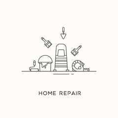 Home repair line art. The set of tools for the repair of apartments. Vector illustration
