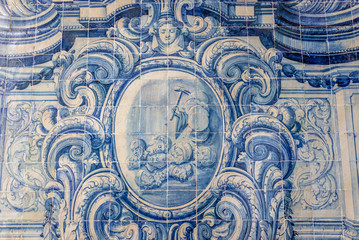 Tiled wall in Church of Graca monastery in Lisbon, capital city of Portugal