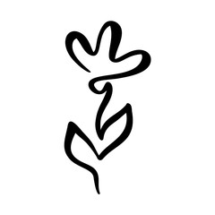Continuous line hand drawing calligraphic Logo vector flower concept. Scandinavian spring floral design icon element in minimal style. black and white