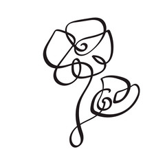 Continuous line hand drawing calligraphic vector flower concept logo. Scandinavian spring floral design element in minimal style. black and white