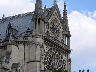 The facade of Notre Dame against the blue sky