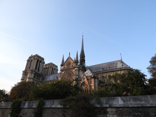 Notre Dame, the most beautiful Cathedral in Paris. View from the river Seine, France.