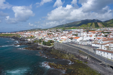 Fototapeta premium Aerial view of Atlantic coast at Vila Franca do Campo, Sao Miguel island, Azores, Portugal.. Photo made by drone.