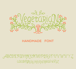 Vegetarian. Hand made font. Hand made logo. Organic and naturel food. Script font.
