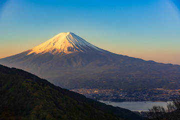 Mount Fuji sunrise with cityspace