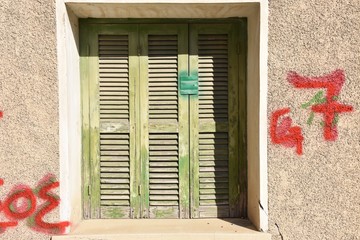 Faded Green Shutters, White Frame, Cyprus