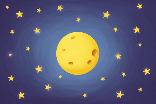 Cheese night sky full moon. Calm bright illustration, clip art, scrapbooking graphic