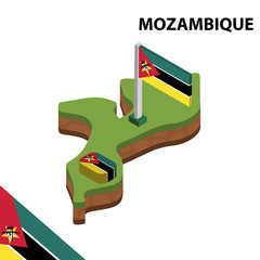 Isometric map and flag of Mozambique. 3D isometric Vector Illustration