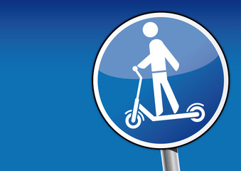 e-scooter und Elektrotretroller Verkehrsschild mit blauen Hintergrund