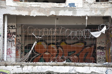 Barbed Wire and Fencing in Abandoned Hotel, Limassol, Cyprus