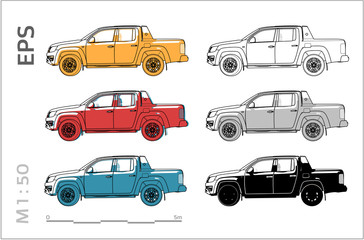 pickup cuv car vector icons set for architectural drawing and illustration, right view © Nikolai