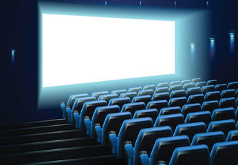 cinema screen in blue audience - obrazy, fototapety, plakaty