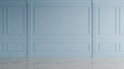 Blue Interior Classic Wall Decoration, Retro and Modern 3D Rendering