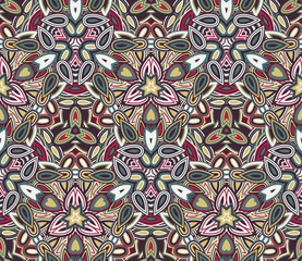Kaleidoscope seamless pattern, background. Colorful abstract shapes. Useful as design element for texture and artistic compositions.