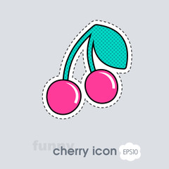 Cherry with leaf icon. Cherry fruit sign