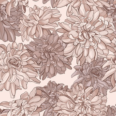 Seamless pattern chrysanthemum flowers pastel colors. Vector illustration. 