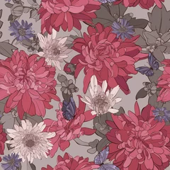 Foto op Canvas Seamless pattern chrysanthemum flowers with butterfly. Vector illustration.  © j_bunina