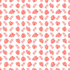 Seamless pattern with tropical leaves. Vector illustration.