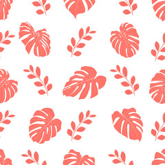 Seamless pattern with tropical leaves. Vector illustration.