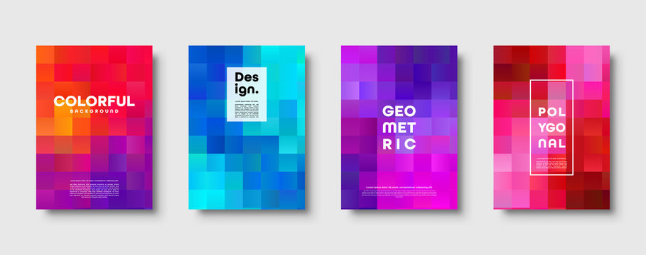 Polygonal abstract background with squares. Colorful gradient design. Low poly geometric rectangle shape modern banner. Vector illustration.