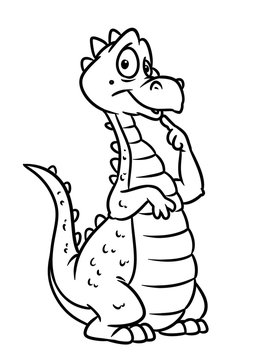 Green cheerful dragon animal fairy tale character cartoon illustration isolated image coloring page
