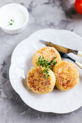 Homemade potato zrazy with ham and cheese