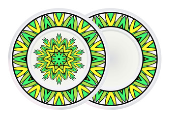 Set of Modern Geometric Ornament in Floral Style and round frame. Artdeco. Vector Illustration For Design
