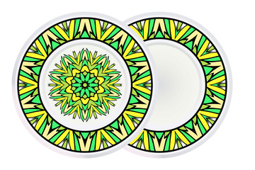 Set of two Decorative Ornament With Mandala and round frame. Home Decor Background. Vector Illustration. For Coloring Book, Greeting Card, Invitation, Tattoo. Anti-Stress Therapy Pattern
