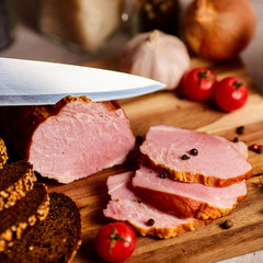 Meat with vegetables on the board