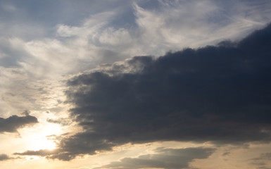 Beautiful sunset in the clouds, bright sun