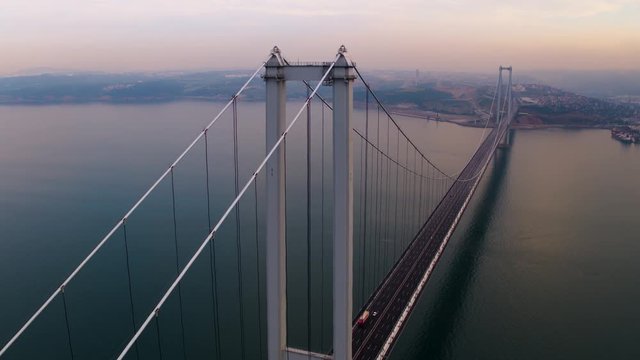 Osman Gazi Bridge From Sky. Suspension Bridge, Drawbridge.