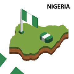 Isometric map and flag of Nigeria. 3D isometric Vector Illustration
