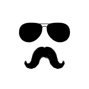 Moustaches and Sunglasses Mans Face Clipart. Black Fashion Sunglasses Isolated Vector Clipart. Silhouette for Laser Cutting Design. Mustache for Barbershop or Mexican Carnival. Fashion Accessory.