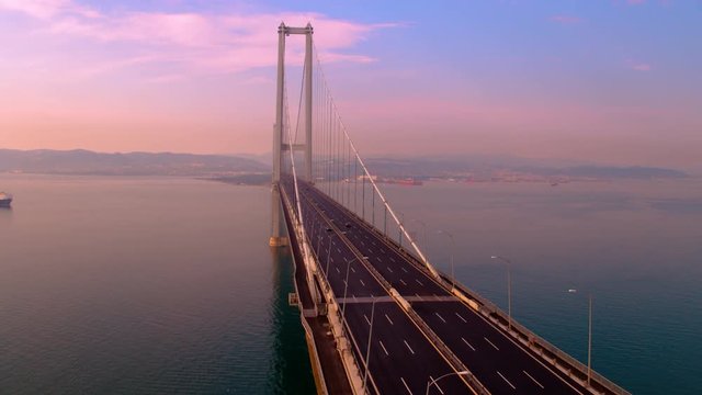 Osman Gazi Bridge From Sky. Suspension Bridge, Drawbridge.