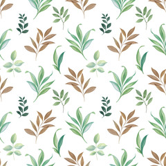 Naklejka na ściany i meble Seamless watercolor leaves. Hand painted leaves of different colors on a white background. Leaves for design.