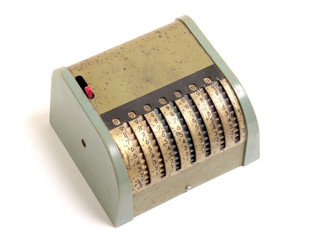 Vintage manual adding machine isolated