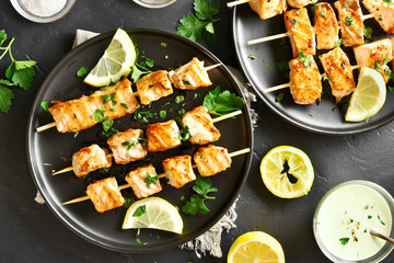 Barbecue salmon skewers