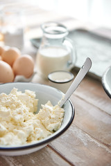 Flour and butter in a bowl to prepare the dough. cheese cake