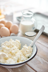 Flour and butter in a bowl to prepare the dough. cheese cake