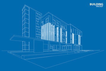 Fototapeta premium 3d wireframe of building. sketch design.Vector