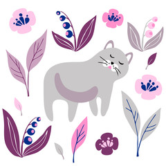vector funny cat flower pattern childish cute illustration