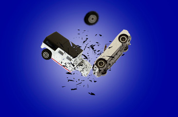 Scene of cars (miniature, toy model ) accident. Insurance concept